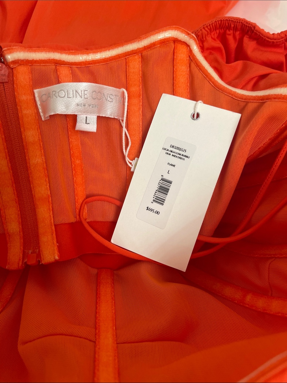 CAROLINE CONSTAS Lucia Off the Shoulder Puff Sleeve Ruffle Hem Orange Maxi Sz L - Picture 7 of 8